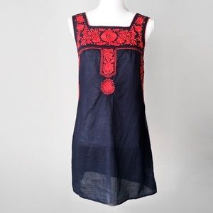 TORY BURCH navy embroidered tunic dress
